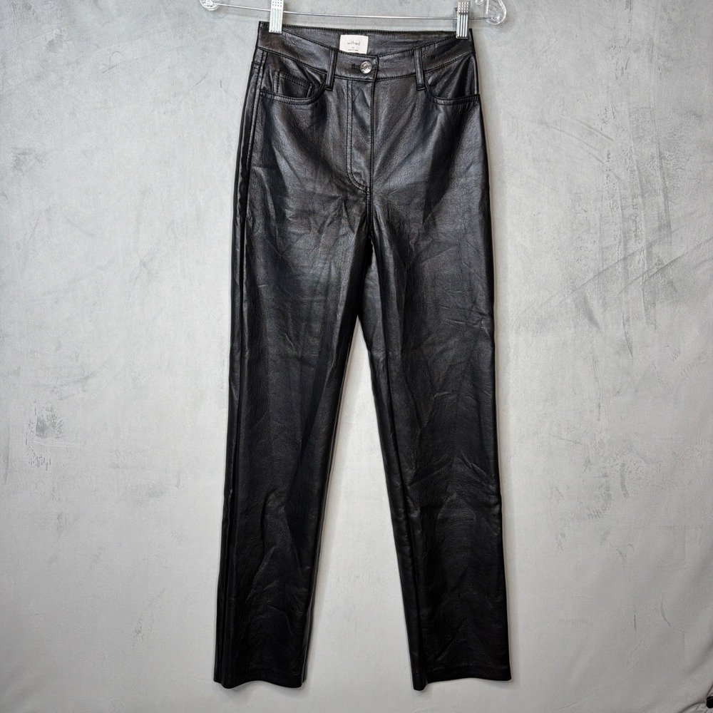 Wilfred Aritzia Womens 00 Black Faux Leather High Rise Straight Leg Pants